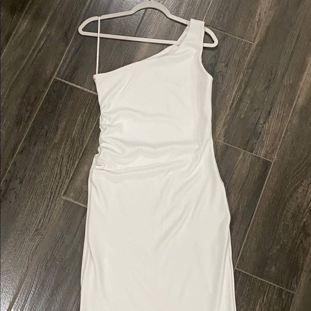 Asymmetrical One-Shoulder White Draped Evening Dress